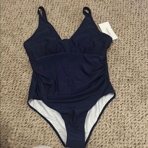 NWT BloomChic Blue One Piece Swimsuit with V-Neck and Textured Design